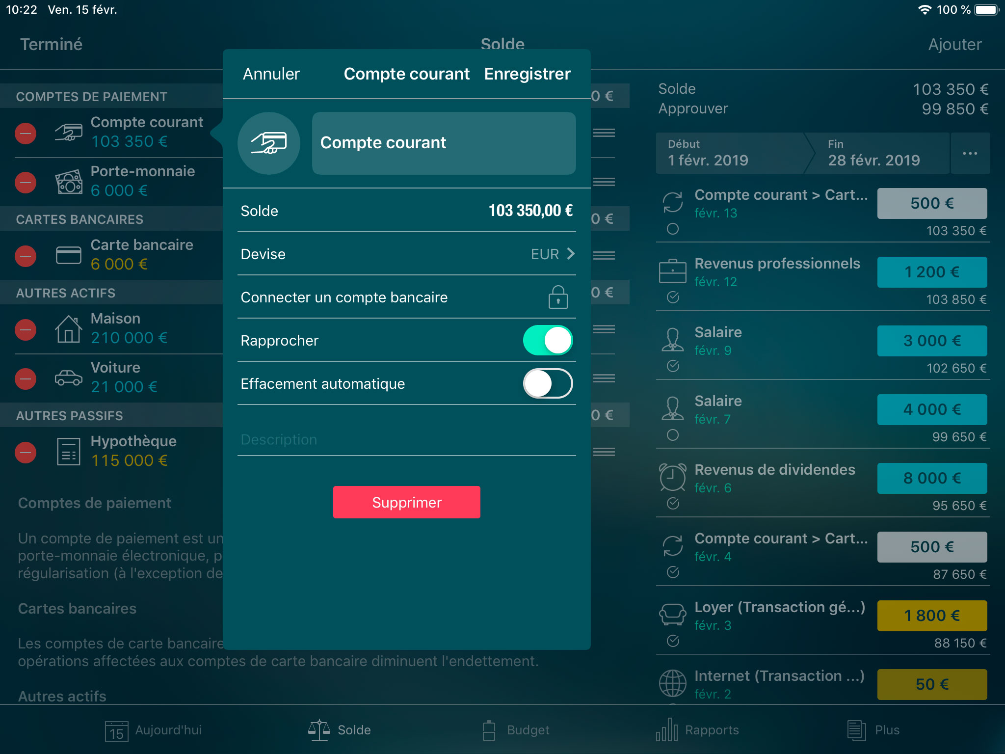 Money Tracker - Comptes - Compte - iPad