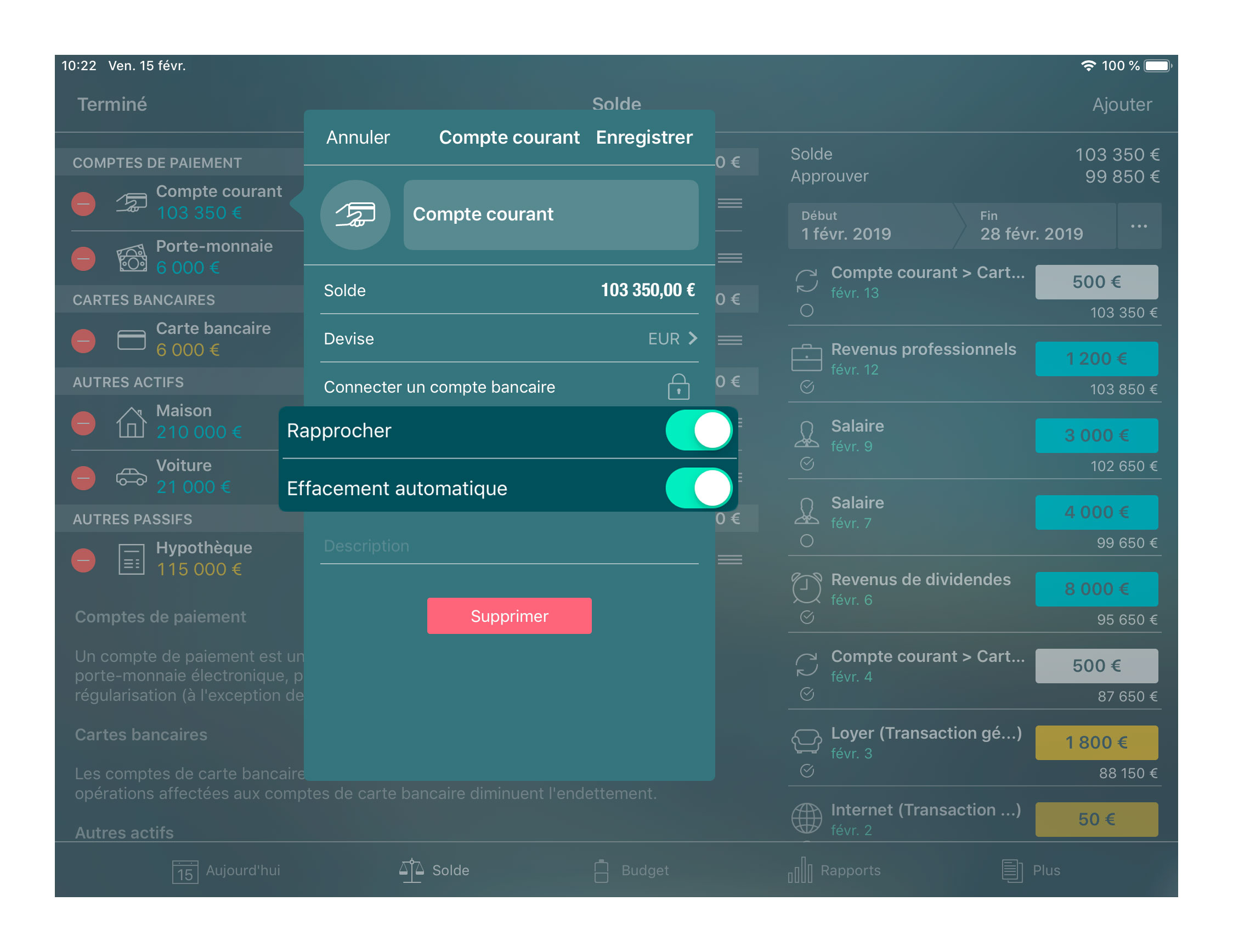 Money Tracker - Rapprochement de compte bancaire - iPad