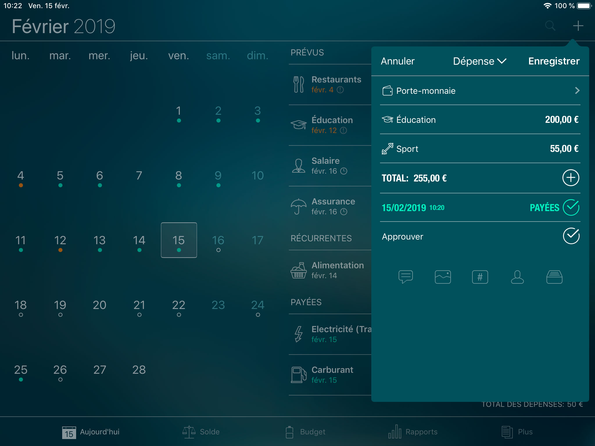 Money Tracker - Créer une transaction - iPad