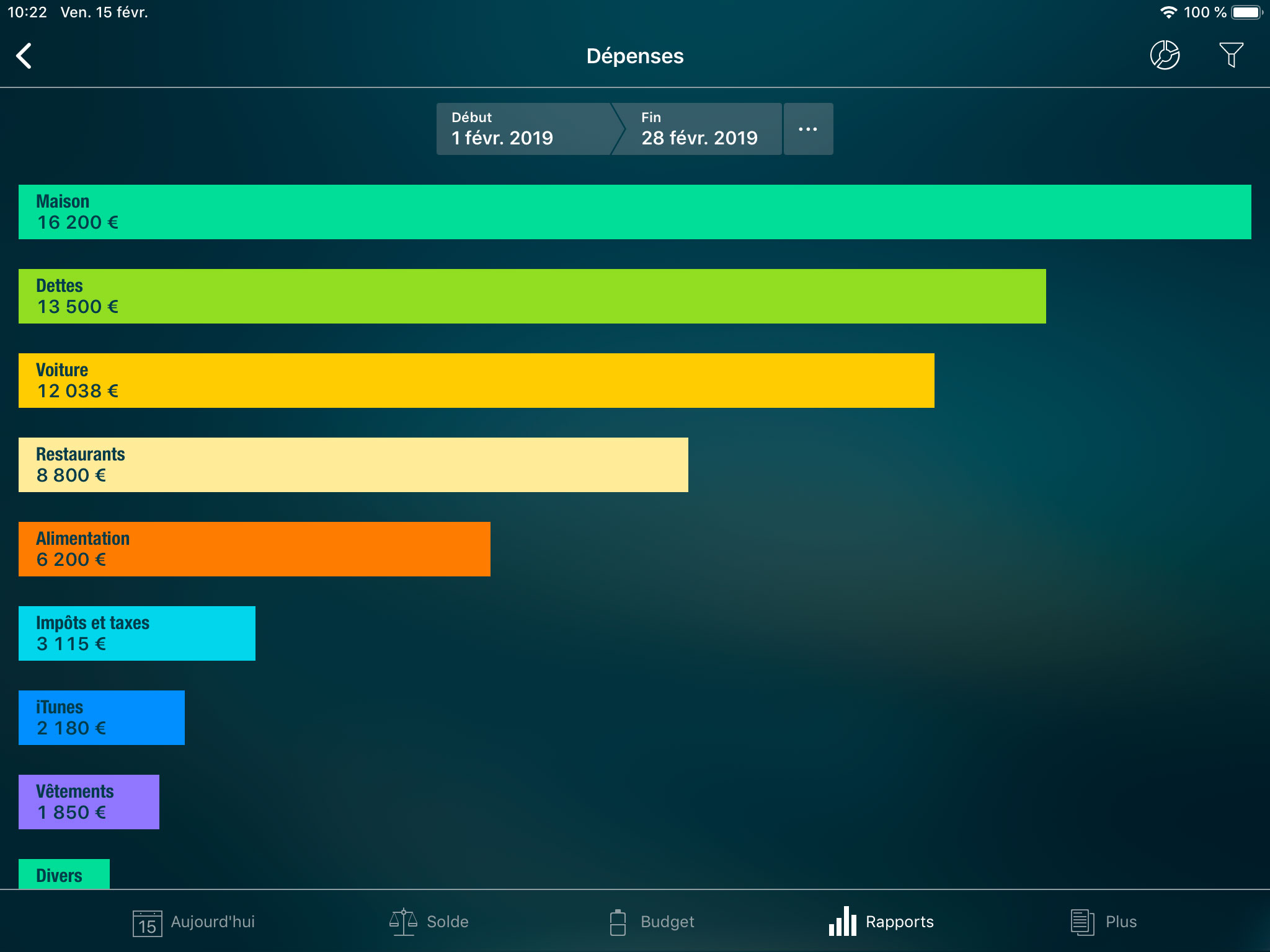Money Tracker - Rapport Recettes/Dépenses - iPad