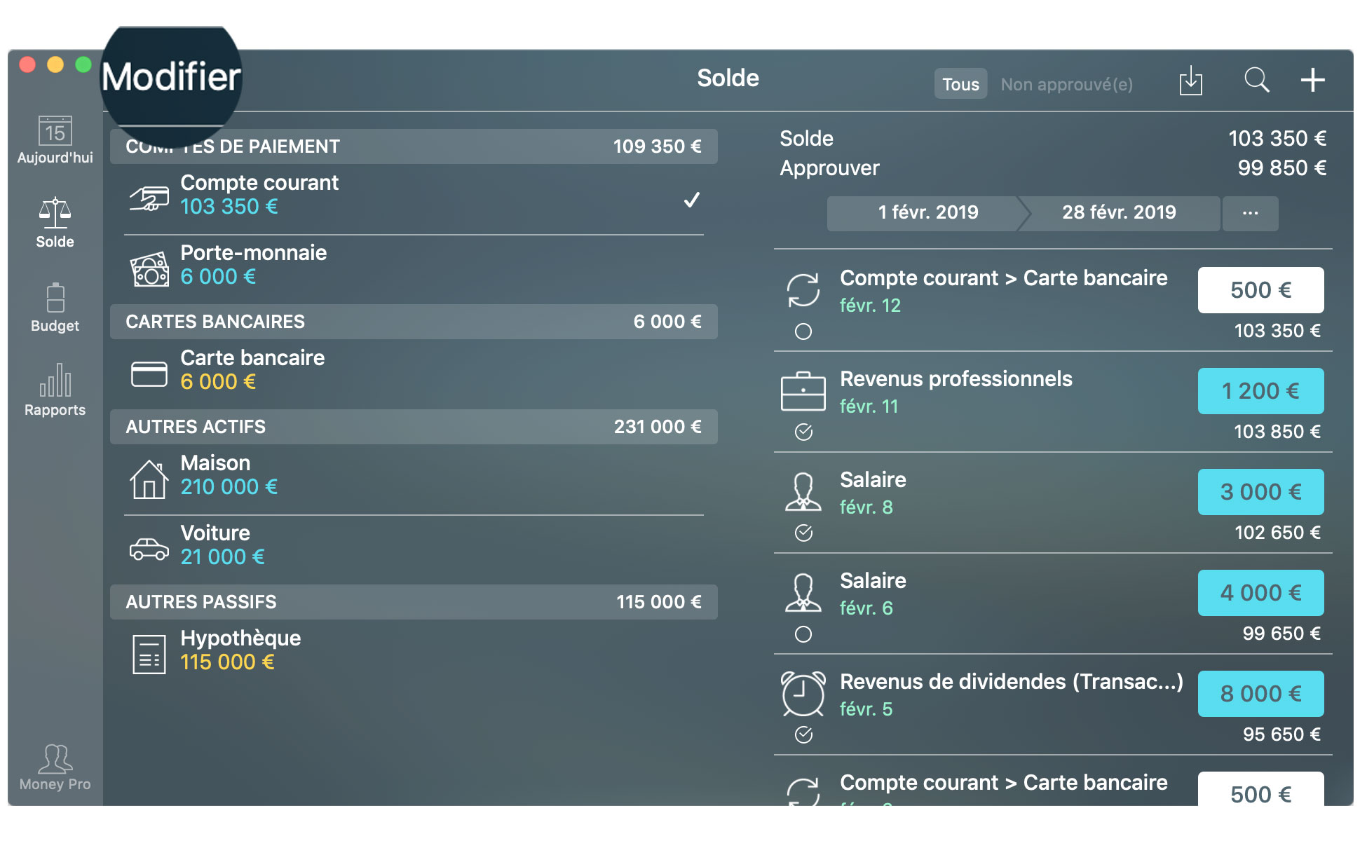 Money Tracker - Comptes - Modifier - Mac