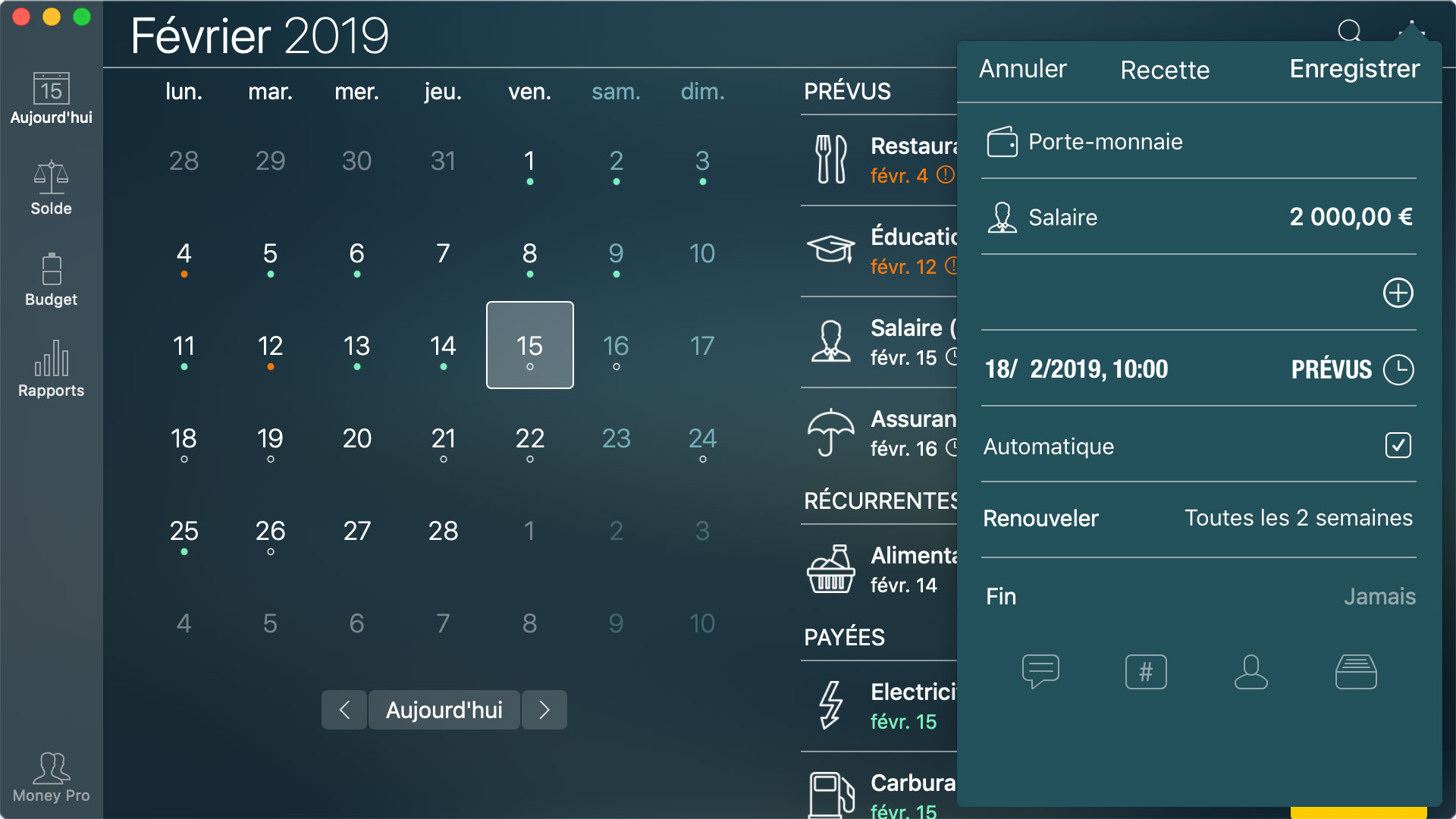 Money Tracker - Transactions récurrentes et planifiées - Mac